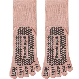 Damen Professionelle Rutschfeste Yogasocken Fünf Zehen Wadenhoch Pilates Fitness Sportsocken Atmungsaktive Baumwollmischung
