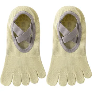Women Non-Slip Yoga Socks Five Toe Split Toe Pilates Fitness Athletic Sports Socks With Cross Straps Cotton Socks