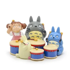 Totoro drumming miniature figurine set cute anime character desktop decoration landscape toys