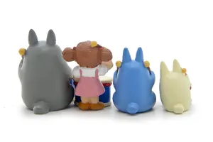Cute Totoro resin drumming figurines set, lovely anime character desktop landscape ornaments.