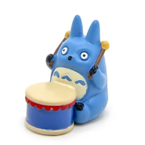 Cute blue Totoro drum resin figurine mini anime cartoon desktop decoration ornament.