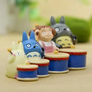 Cute Totoro drum performance anime figurine miniature desktop landscape ornament decor item.