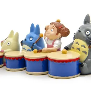 Cute Totoro and Mei drum playing anime character resin figurine desktop ornament set.