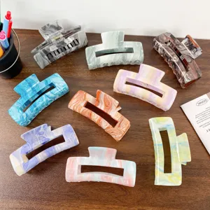 Minimalistische Acryl Haarkralle Marmor Textur Quadratisch Hohl Hai Clip Mode Haarschmuck Für Damen Alltag