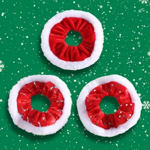 Noël Gros Chouchous en Velours Peluche Fausse Fourrure Élastiques Cheveux Paillettes Flocon de Neige Étoile Lune Accessoires Cheveux Femmes