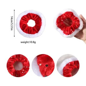 Chouchou de Noël en velours rouge avec bordure en peluche blanche et paillettes 14cm