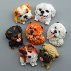 Gedetailleerd overzicht van schattige 3d hars hond koelkastmagneten in diverse rassen.