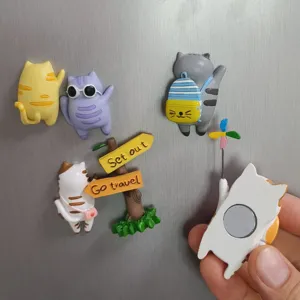 Niedliche Cartoon Katzen Harz Kühlschrankmagnete Set, kreative Magnetaufkleber für Deko.
