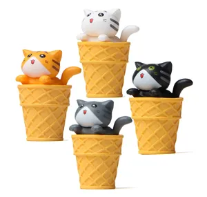 Süße Katzen-Harzfiguren in Eistüten, ideal für Desktop-Mikrolandschafts-Dekoration.