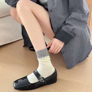 Women casual cotton ribbed mid tube stacked socks cute daily layering socks spring autumn