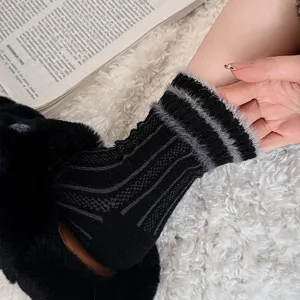 Cozy winter imitation mink fleece striped mid-calf socks with retro texture and warm design.