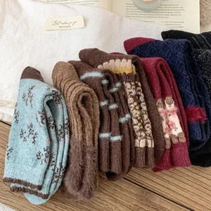 Retro winter plush cuff socks with vintage diamond patterns and warm cozy knit textures.