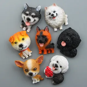 Gedetailleerde close-up van schattige 3D hars cartoon puppy hond koelkastmagneten.