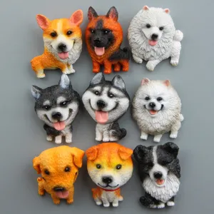 Leuke 3D hond hars koelkastmagneet modellen, gedetailleerde close-upopname van schattige figuren.