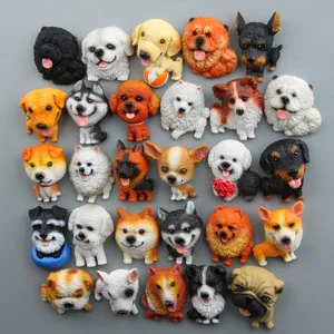 Schattige 3D hars hond koelkastmagneten set, verschillende leuke puppy figuur magnetische stickers.