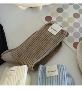 Women's vertical striped mid-tube socks spring summer casual knit macaron colors daily wear