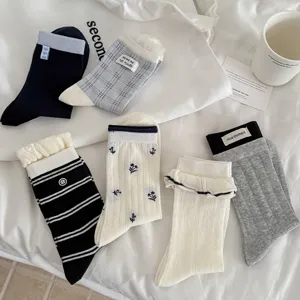 Detailed view of multi-style women socks featuring cute floral embroidery and breathable cotton.