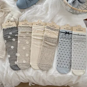 Ins style Korean sweet girl socks set with cute ruffles, polka dots and bowknots for daily wear