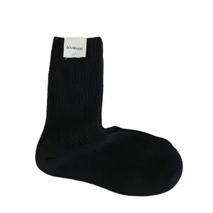 Women Casual Cotton Double Needle Vertical Striped Mid Tube Stacked Socks Japanese Macaron Color Ribbed Everyday Hosiery
