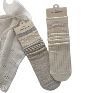 Korean style sweet cute ruffled lace mesh polka dot slouch socks knit warm hosiery socks