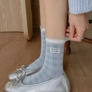 Womens Spring Summer Design Striped Lace Mesh Short Socks Cotton Breathable Casual Socks