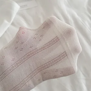 Womens thin breathable mesh striped short socks, comfortable summer casual cotton socks.