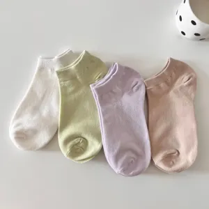 Summer thin women short socks breathable solid color casual boat socks four pairs set