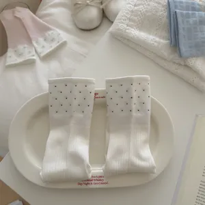 Cute white slouch socks with dotted design, breathable thin cotton material for sweet summer style.