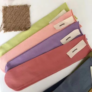 Korean style candy color rolled edge combed cotton mid tube socks breathable flat socks