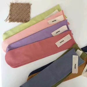 Candy color summer women cotton socks, rolled edge breathable mid tube socks detail view.