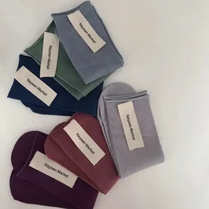 Cotton mid-tube socks, solid candy colors, breathable roll-edge casual socks for daily wear.