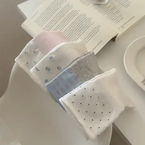 Cute women thin breathable socks with sweet floral and polka dot designs for summer.