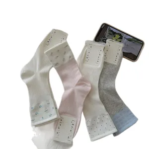 Cute sweet style breathable thin socks set for women, trendy contrast color cute socks for summer.