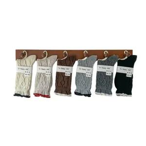 Womens wool cable knit socks with contrast rolled cuffs, warm winter stacking socks set.