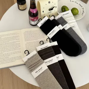Dames herfst winter effen geribbelde gestapelde katoenen sokken comfortabele casual kousen