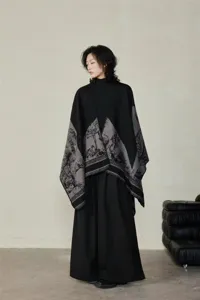 Ethno Stil Kaschmirimitat Umhang Detailansicht, bequemes offenes Schlitzdesign Damen.