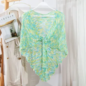 Gruen gelber Gradient Strick Strand Schal Damen Sommer Cardigan Cover Up offener Cape Top.