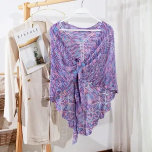 Damen Farbverlauf Strick Strand Schal Cardigan stilvoll ausgehoehlt Cape Urlaub Kleidung
