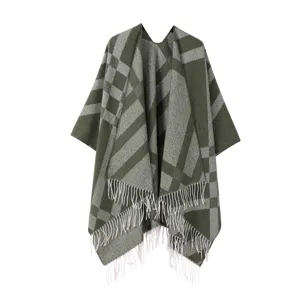 Autumn winter women tassel plaid poncho cape, cozy warm imitation cashmere shawl for travel.