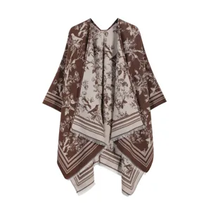 Herbst Winter Vintage Blumen Jacquard Poncho Schal elegante warme Damen Umhangschultertuch