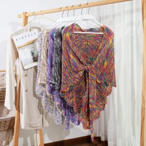 Damen buntes Strick Cape offene Vorderseite leichtes Strand Überwurf Cardigan Oberbekleidung.