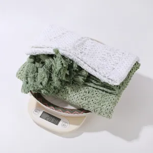 Knitted Shawl Tassel Cape Thin Cover-up for Office Air-conditioned Room White Green.