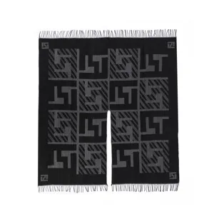 Donna motivo geometrico maglia mantella scialle inverno caldo frange cappotto nero chic