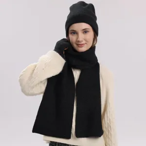 Conjunto de gorro bufanda y guantes de punto de invierno para mujer, accesorios negros.