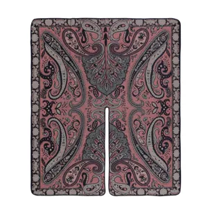 Vintage paisley cashmere feel open front cape shawl for women warm stylish outer wear poncho.