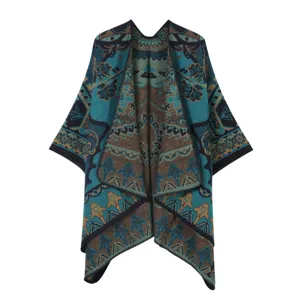 Dames Etnische Stijl Imitatie Kasjmier Sjaal Geometrisch Bloemen Jacquard Kwastje Dik Warm Multifunctioneel Cape Voor Winter Herfst
