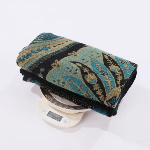 Details of vintage paisley imitation cashmere shawl cape for women, warm and classic design.