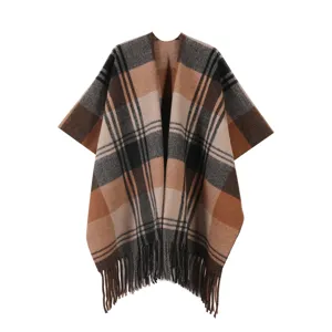 Mantella con napphe a quadri spessa autunno inverno moda calda abbigliamento donna poncho