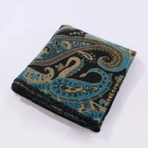 Detailed view of the vintage paisley pattern on the soft imitation cashmere shawl fabric.