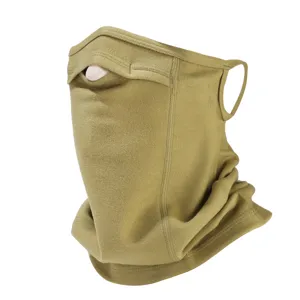 Khaki thermal ear-hanging cycling face mask, windproof outdoor sports neck warmer detail.